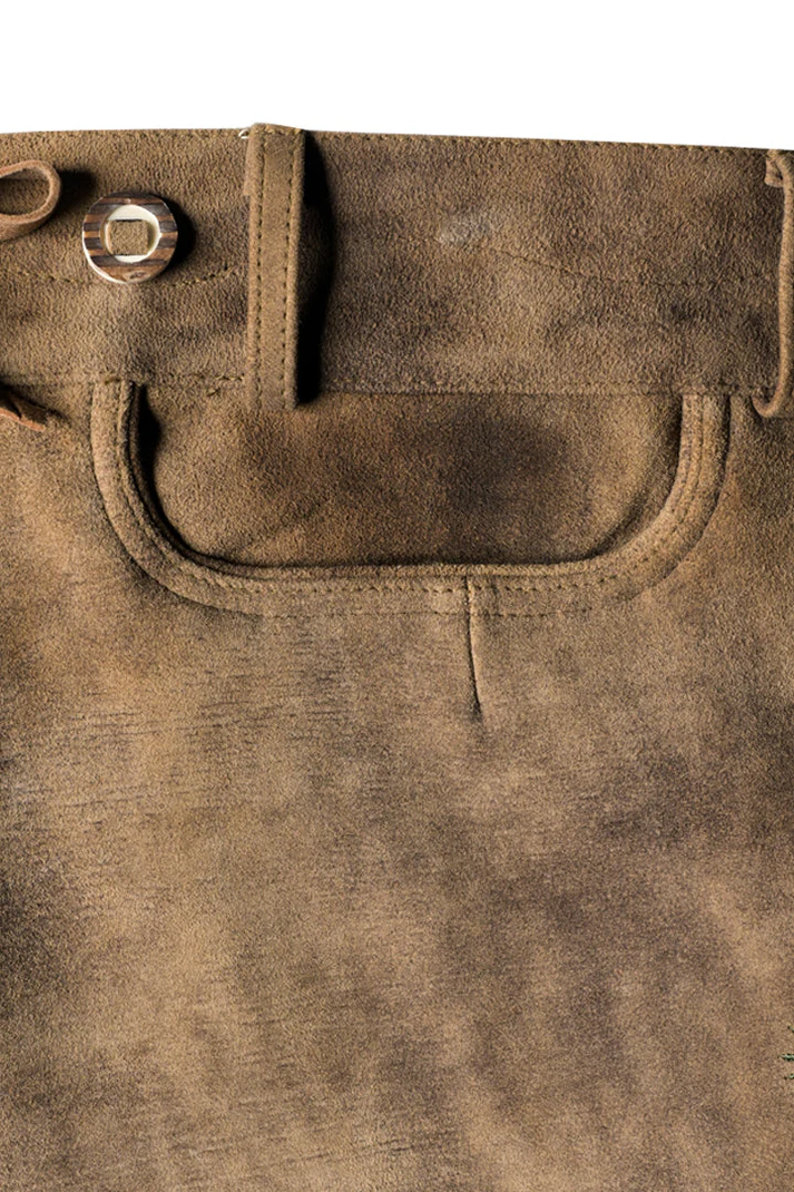 Faded Brown Bavarian Lederhosen Men with Subtle Embroidery