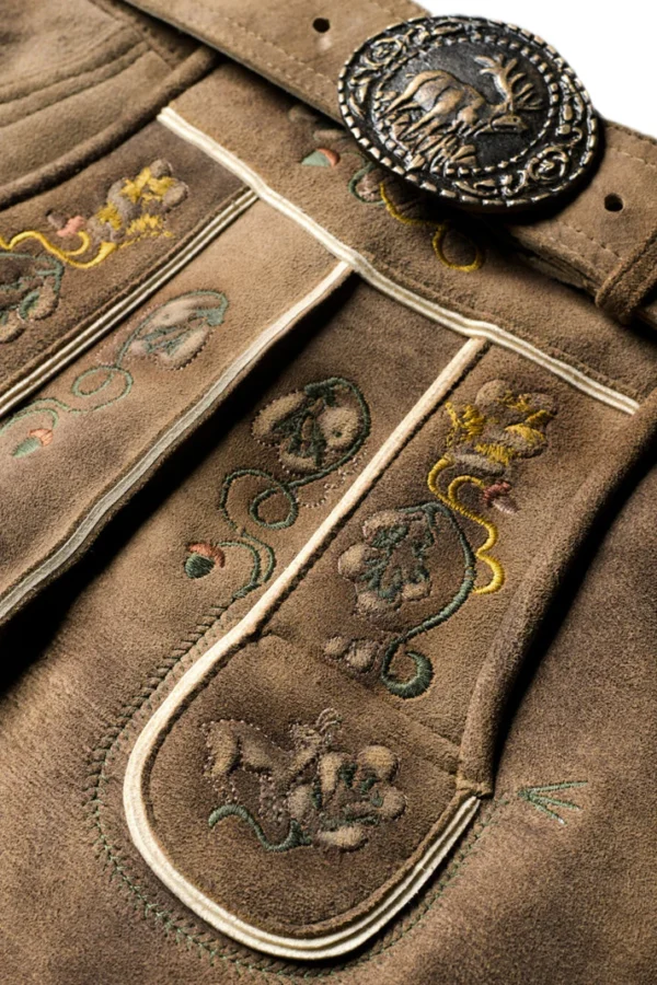 Faded Brown Bavarian Lederhosen Men with Subtle Embroidery